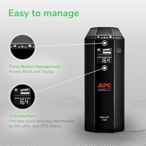 APC Back-UPS 1500 with easy management features and LCD interface.