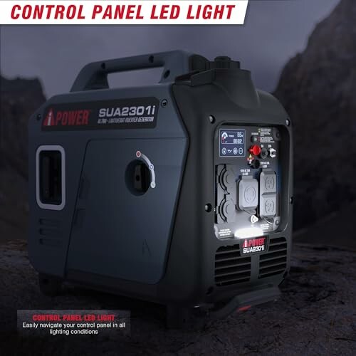 Portable generator with control panel and LED light