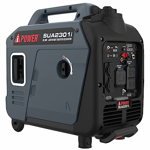 Portable inverter generator with control panel and handle