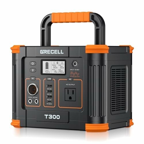 Grecell T300 portable power station with various input and output options.